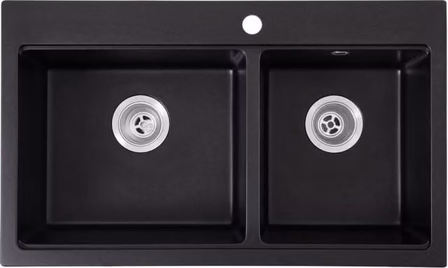 Living and Home Modern Black Granite Composite Kitchen Sink with Waste Kit