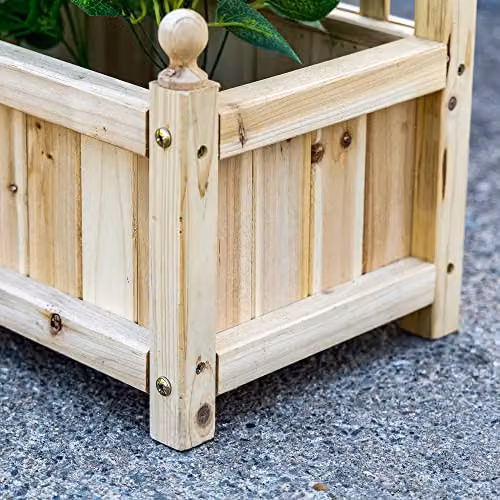 Outsunny Wooden Raised Garden Bed with Trellis, Brown, W: 64 cm, D: 28 cm, H: 120 cm – 3
