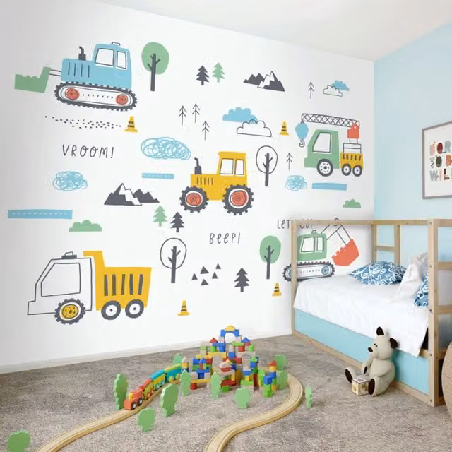 Origin Murals Tractors and Diggers Wall Mural for Children in Yellow and Multicolour