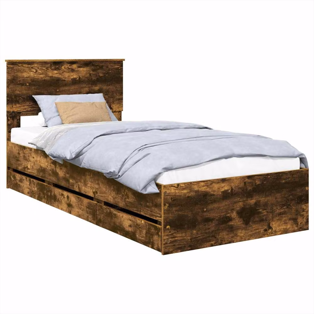 Berkfield Home Modern Bed Frame with Drawers in Smoked Oak Brown, W: 75 cm, L: 190 cm – 2