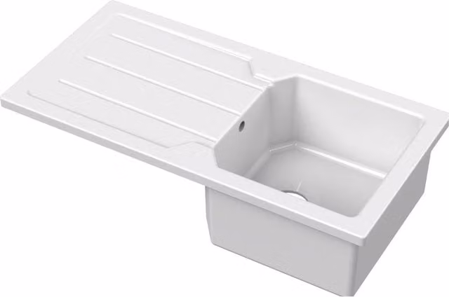 Balterley Compact Countertop Single Bowl Sink, White, W: 86.5 cm, D: 43.5 cm