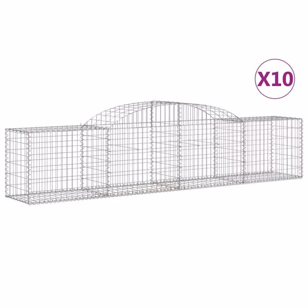Berkfield Home Arched Gabion Baskets, 10 Pack, Silver Galvanised Steel, W: 300 cm, D: 50 cm, H: 60-80 cm – 2