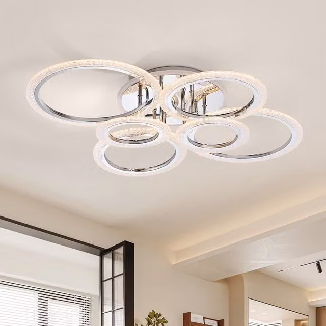 Livingandhome 6-Light Adjustable RGB LED Ceiling Light with Remote Control in Chrome and Transparent