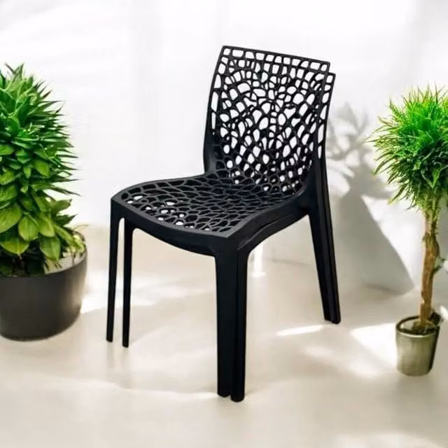 NESTLUNE Set of 2 Black Modern Garden Bistro Chairs