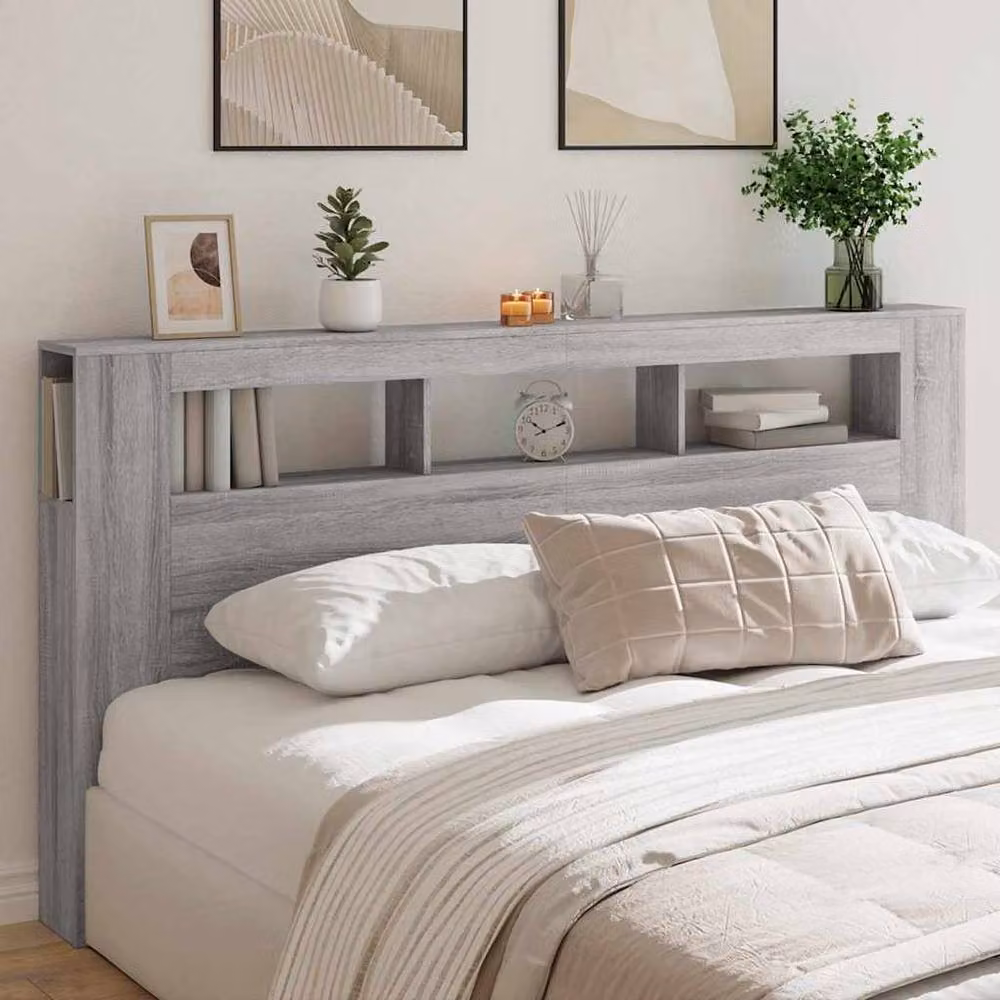 Berkfield Home Grey Sonoma LED Headboard with Integrated Shelf and USB Charging Port, Width: 200 cm – 2
