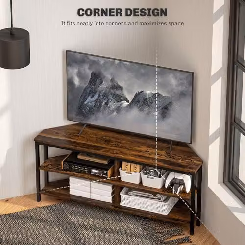 HOMCOM Industrial TV Stand Cabinet with Storage Shelves in Brown and Black – 3