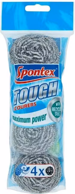 Spontex Tough Scouring Pads, Silver, Pack of 4
