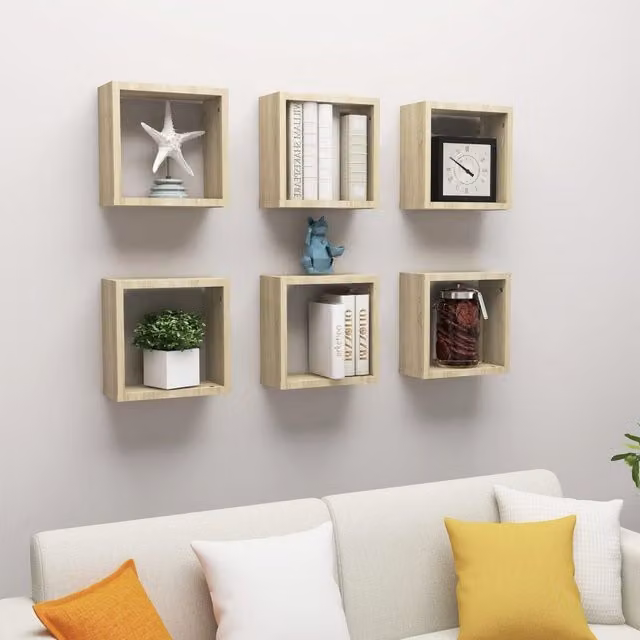 Berkfield Home Wall Mounted Cube Shelves, 6 Piece Set in Sonoma Oak Brown, W/D/H: 30 x 15 x 30 cm