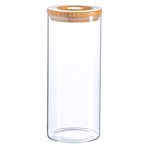 Argon Tableware Scandi Airtight Glass Storage Jar with Wooden Lid, 1.5 l, Transparent
