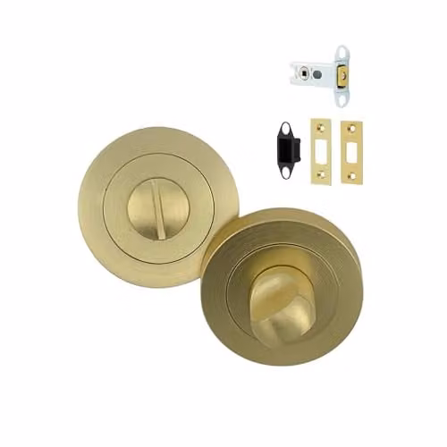 AXS Hardware Bathroom Turn and Release Privacy Lock with Deadbolt in Satin Brass, 54mm Backset