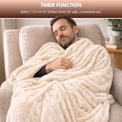 Marco Paul Interiors Beige Fleece Electric Heated Throw Blanket for Adults, W: 160 cm, D: 120 cm – 4