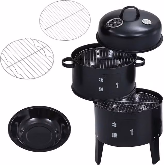 Darphe Portable Tabletop Charcoal BBQ Grill and Smoker, Black