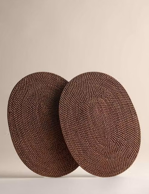 M&S Set of 2 Rustic Brown Rattan Oval Placemats