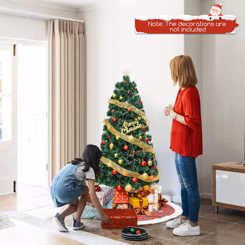 Gymax Pre-Lit Christmas Tree with Warm-White Star String Lights, Green, Height: 150 cm – 8