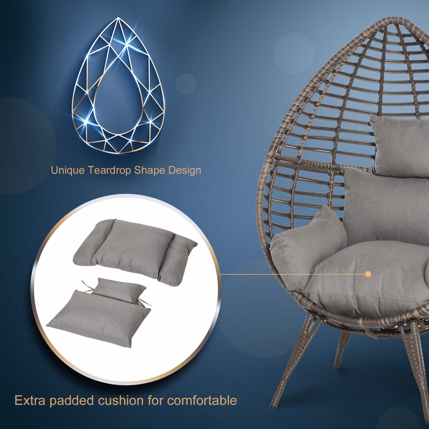 Outsunny Grey Rattan Egg Chair with Cushions for Indoor and Outdoor Use – 5