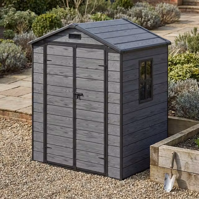 Breeins Plastic Gable Garden Storage Shed in Dark Grey
