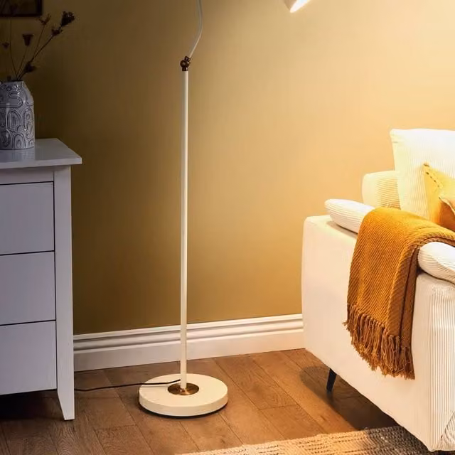 Wyld and Coco Beige Industrial Metal Floor Lamp with Adjustable Arm and Dome Shade – 1