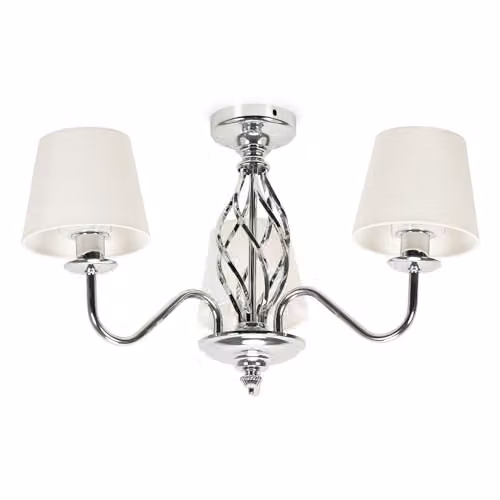 ValueLights Traditional 3-Light Chrome Ceiling Chandelier with White Fabric Lampshades and Included LED Bulb