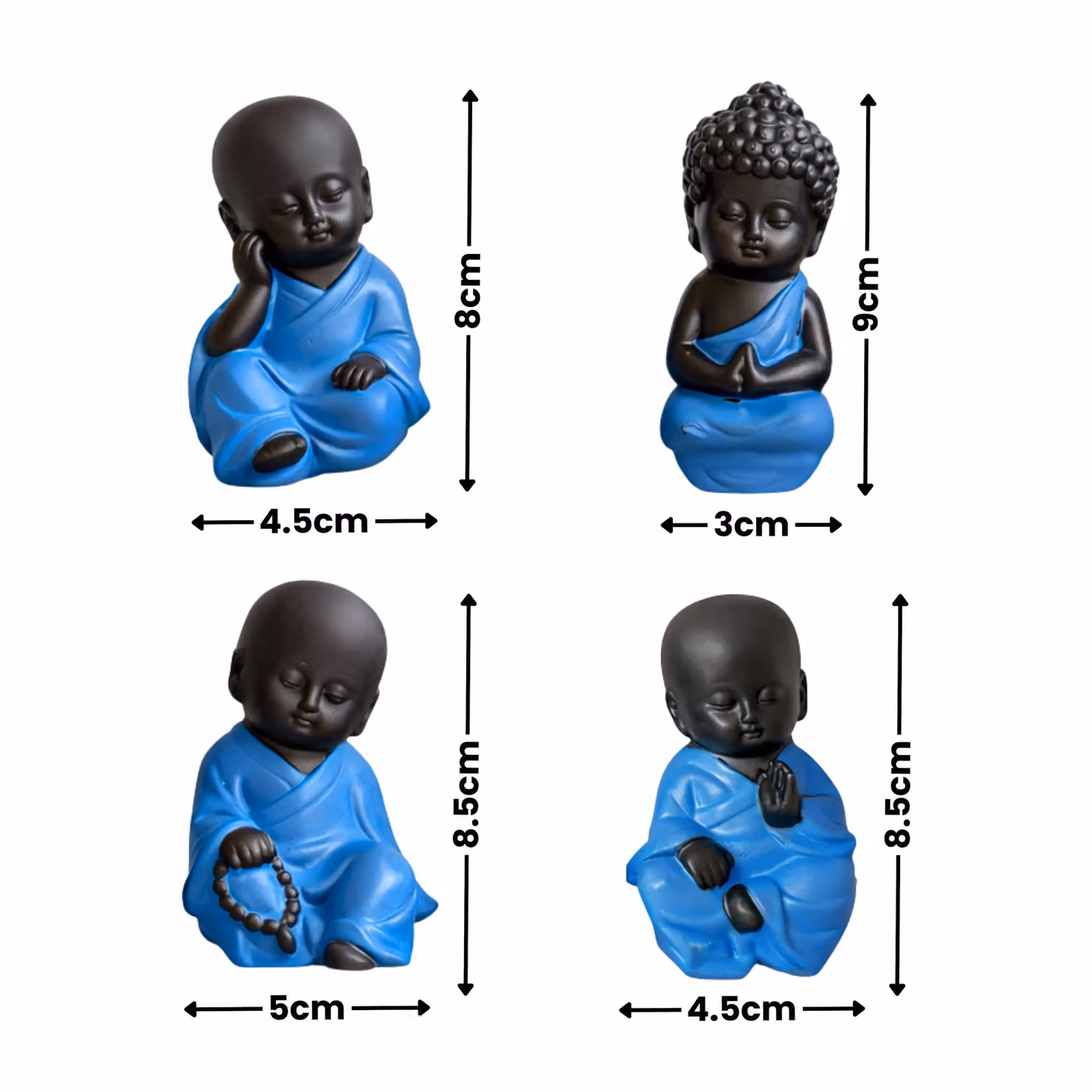Marco Paul Set of 4 Mini Sitting Lucky Buddha Blue Ceramic Tabletop Ornaments – 2