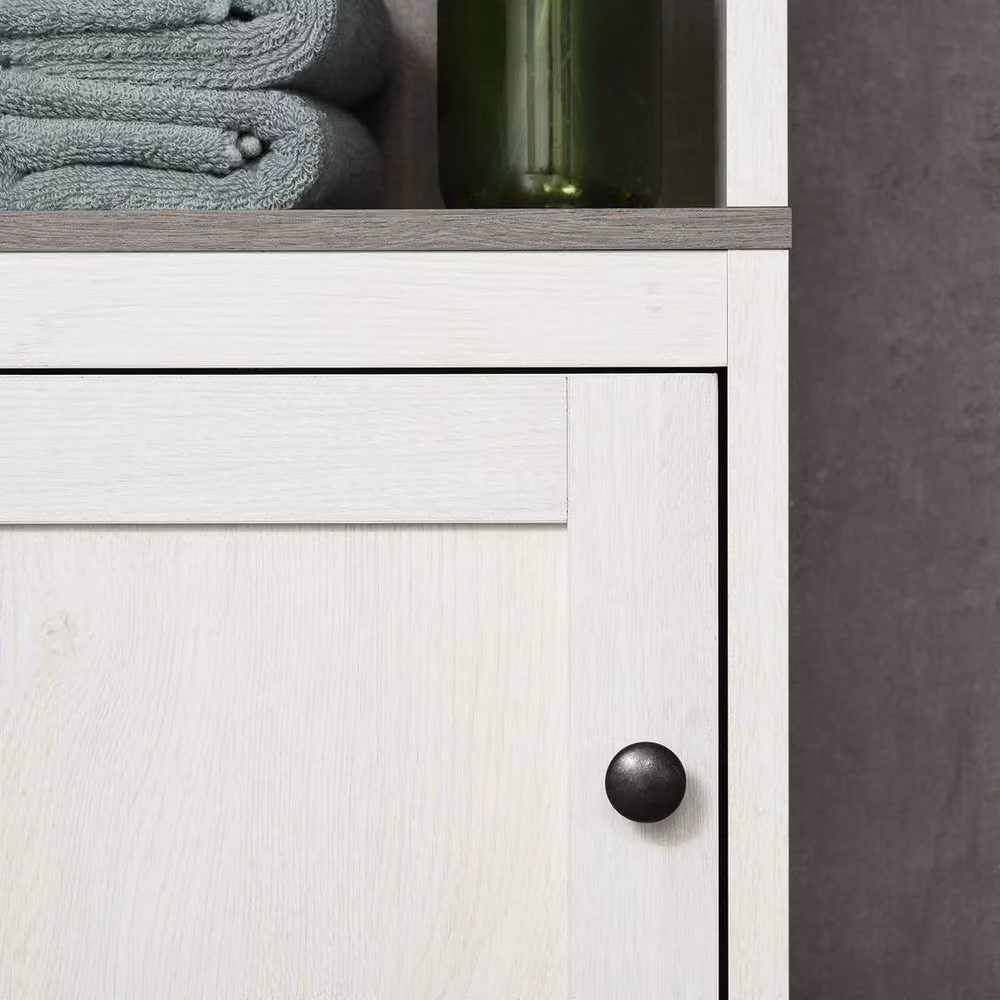 KORVIXA Tall Freestanding Bathroom Storage Cabinet in White with Hinged Doors and Open Shelf – 3