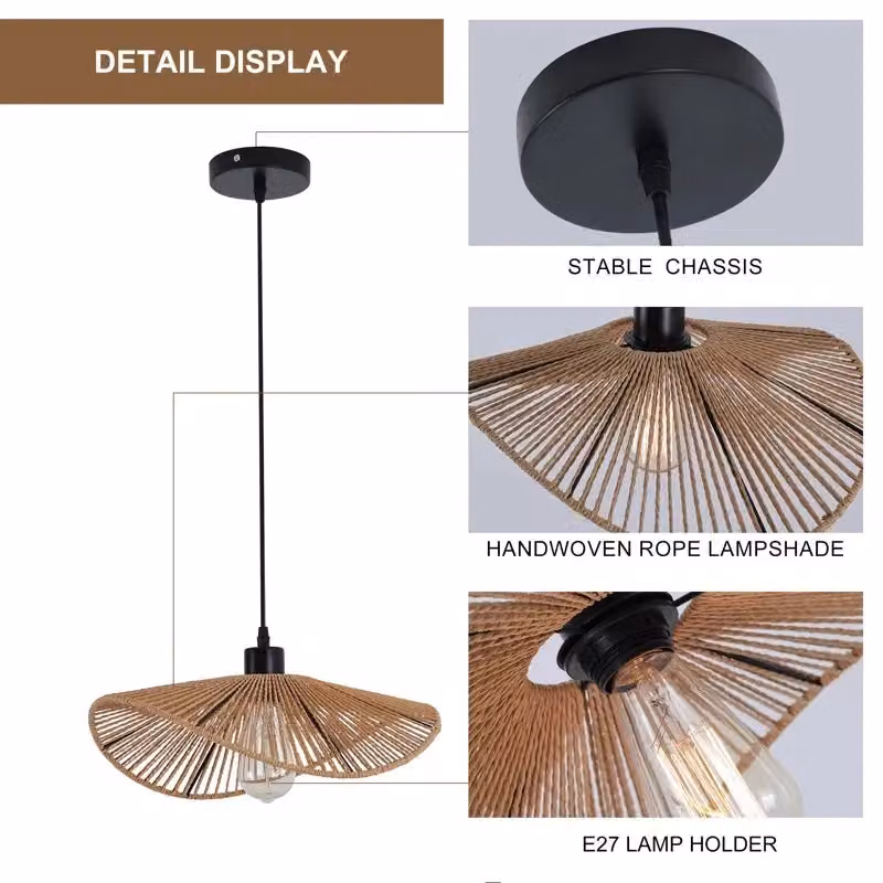 Garwarm Single Rattan Pendant Light in Black and Brown, Dimmable and Height Adjustable – 5
