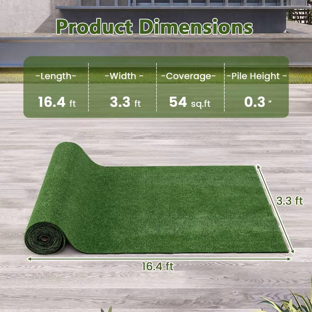 Costway Green Artificial Turf Rug Synthetic Lawn and Dog Potty Pad, W: 5 m, D: 1 m – 4