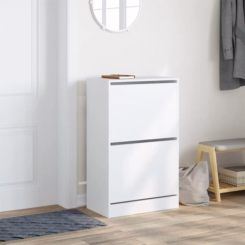 Berkfield Home Modern White Shoe Cabinet with Tilting Compartments, W/D/H: 60 x 34 x 96.5 cm – 2