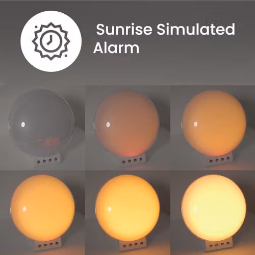 ValueLights Smart Sunrise Alarm Clock Wake Up Light in White with 2-in-1 Wireless Charger, Dual Alarms, Snooze Function and RGBIC Multicolour Lighting, Compatible with Amazon Alexa and Google Assistant – 5