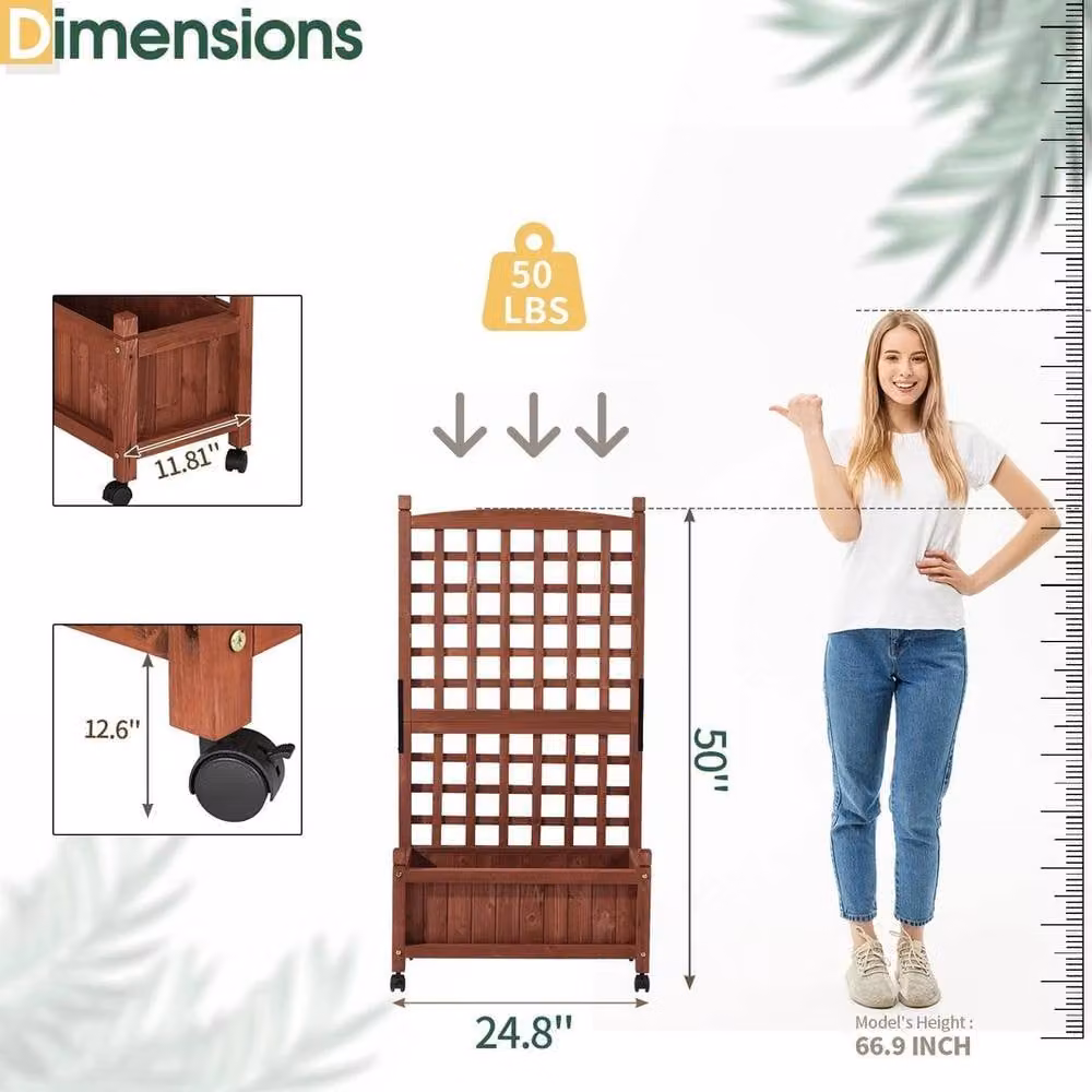 Kelvenix Wooden Raised Garden Bed with Trellis in Brown, W: 63 cm, D: 30 cm, H: 127 cm – 2
