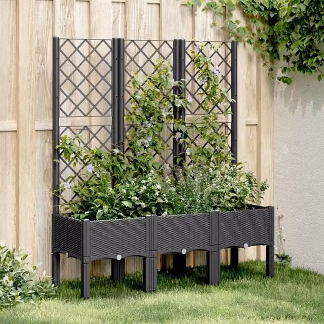 Berkfield Home Garden Planter with Trellis in Black, W/D/H: 120 x 40 x 142 cm – 1