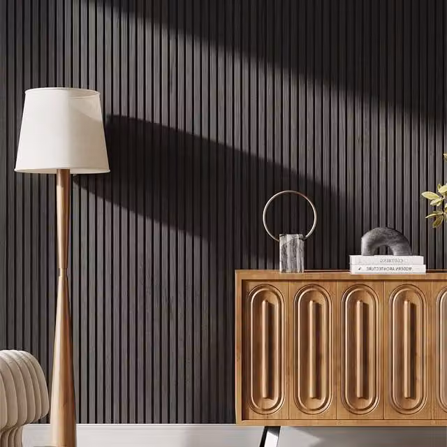 Livingandhome Wood Look PVC Wall Cladding Panel in Anthracite Grey