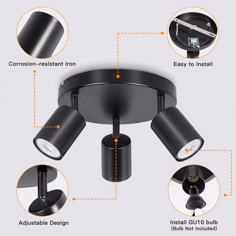 KORVIXA 3 Way Adjustable Round LED Ceiling Spotlight in Black – 3