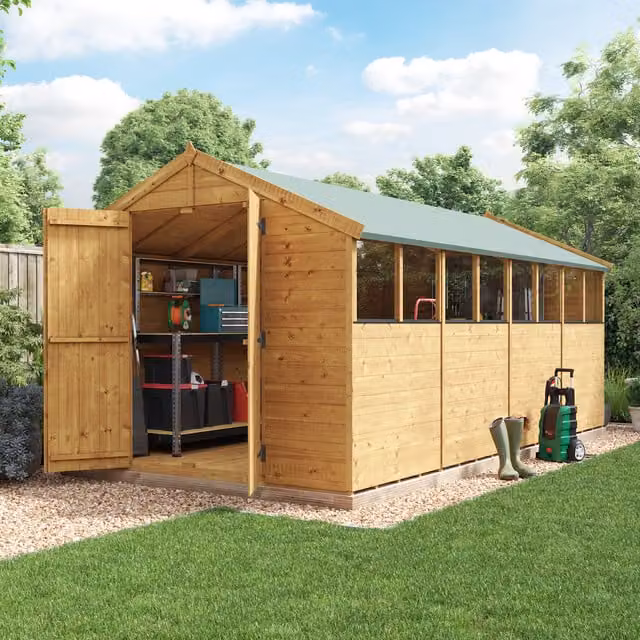 BillyOh Keeper Overlap Apex Wooden Garden Shed with Window in Brown