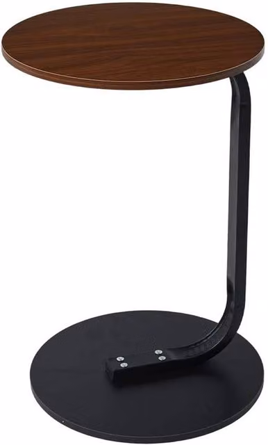 FORGEVIO C-Shaped Side Table in Brown with Round Metal Top – 1
