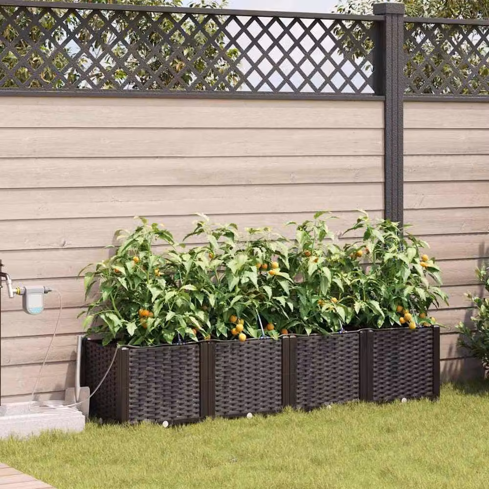 Berkfield Home Garden Planters with Water Irrigation System, 4 Piece Set, Brown – 2