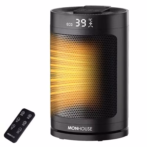 MONHOUSE 1500W Ceramic Fan Heater in Black, Freestanding with Timer