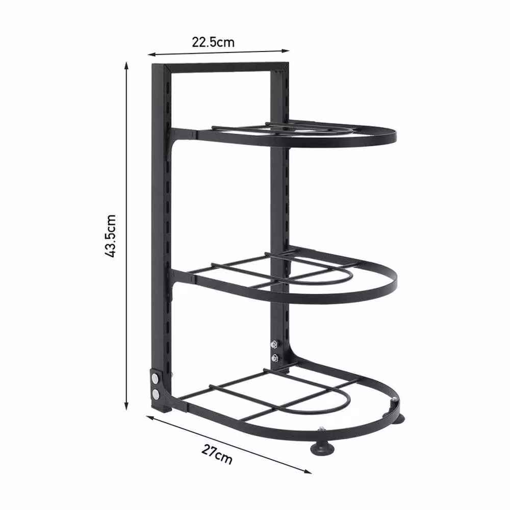 KORVIXA 3 Tier Metal Kitchen Pan and Pot Stand Rack Holder in Black, W/D/H: 100 x 100 x 100 cm – 2