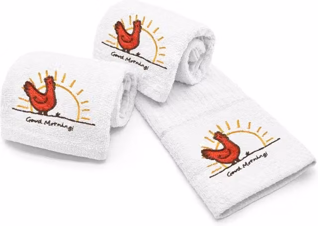 Velosso White Cotton Tea Towel with Chicken Embroidery