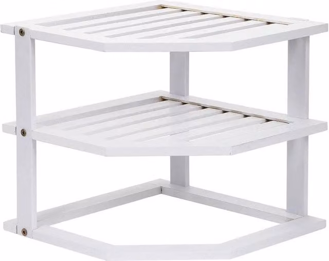 KORVIXA 3 Tier White Bamboo Corner Kitchen Plate Rack