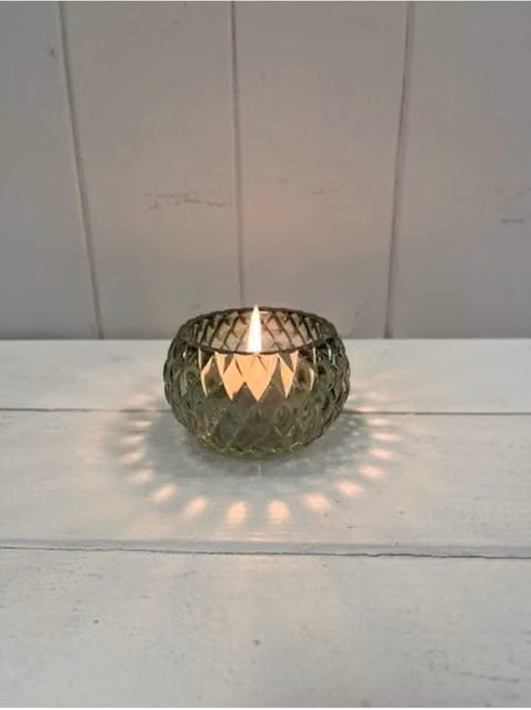 KDMD Green Geometric Diamond Pattern Glass Tealight Holder