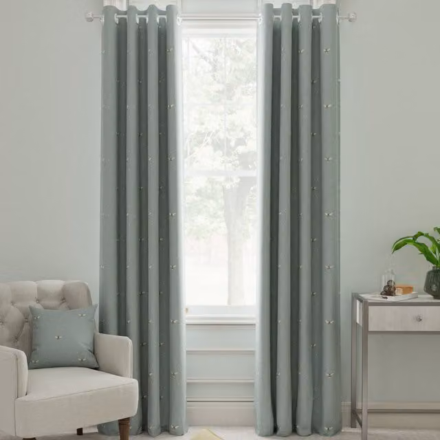 Sophie Allport Bees Made to Measure Blue Cotton Blackout Eyelet Curtains