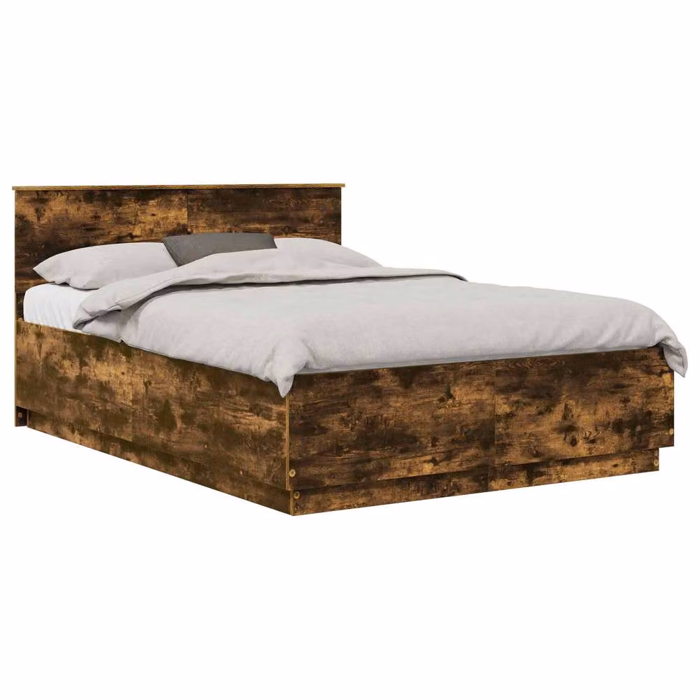 Berkfield Home Modern Smoked Oak Bed Frame in Brown with Under-Bed Lighting and USB Charging Port, W: 150 cm, D: 200 cm – 3