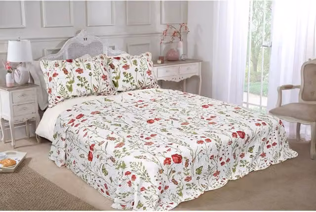 Emma Barclay Poppies Meadow Floral Bedspread Bedding Set in Multicolour and White, Single Size