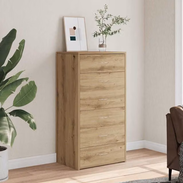 Berkfield Home Artisan Oak Sideboard with 6 Drawers in Brown, W/D/H: 50 x 34 x 96 cm