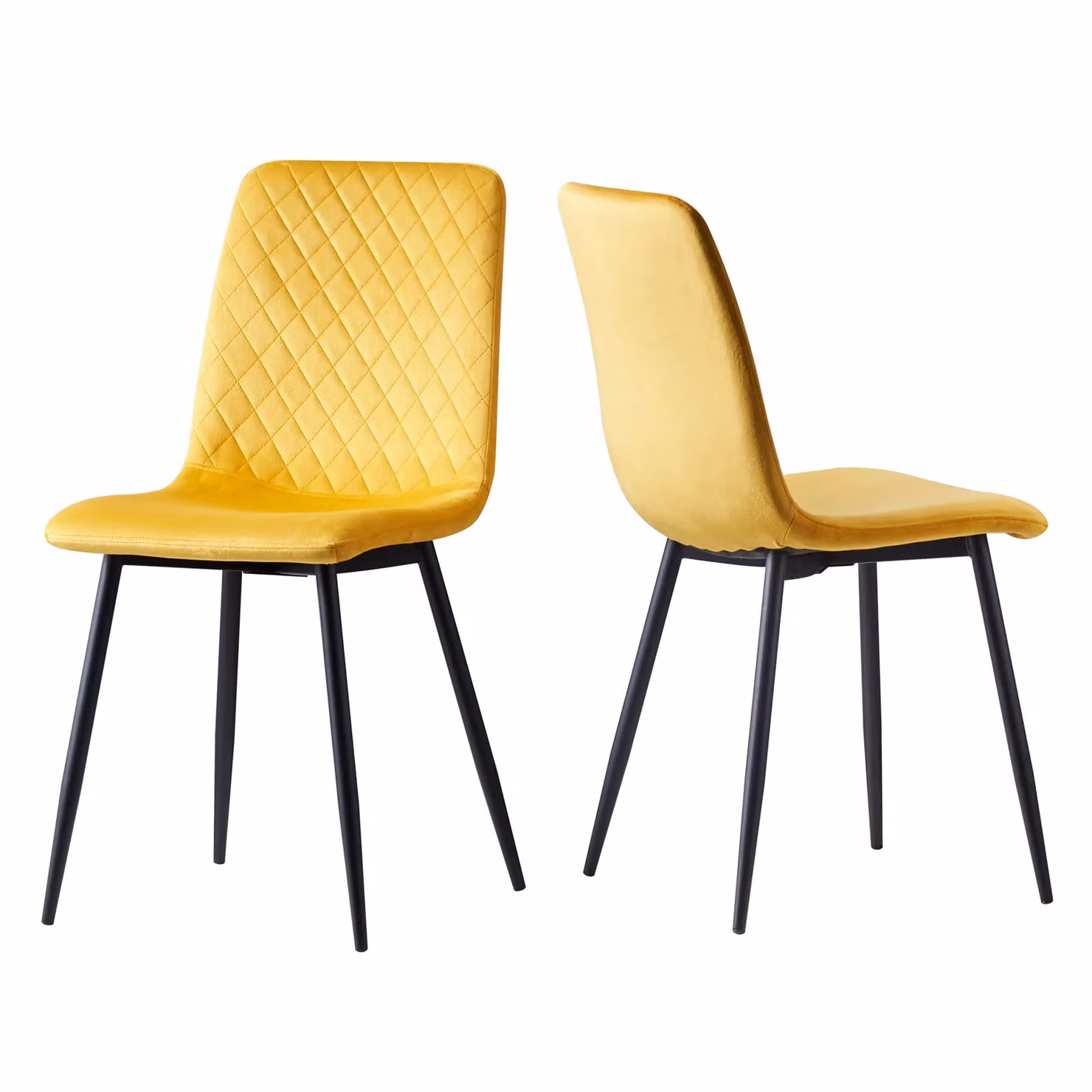 MCC Direct Lexi Set of 4 Yellow Velvet Fabric Upholstered Dining Chairs with Metal Frame – 2