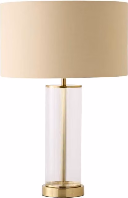 Calin Gold Rib Glass Table Lamp with Metallic Inner Shade in Beige and Gold/Brass
