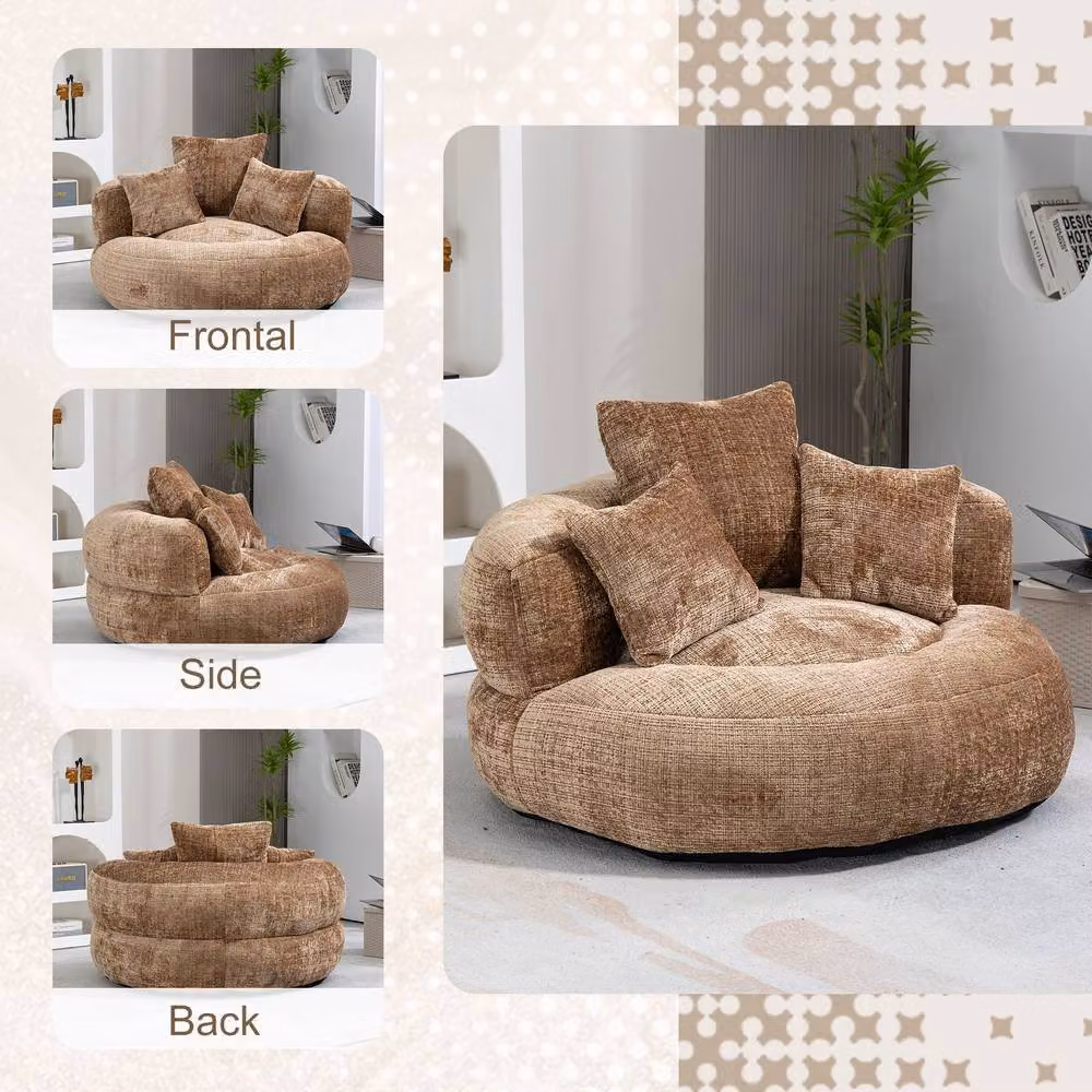 STILVORA Bean Bag Chair with Armrests in Brown Chenille – 3