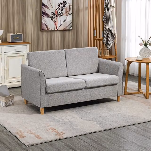 HOMCOM 2 Seater Loveseat Sofa in Light Grey with Fabric Upholstery and Scatter Cushions
