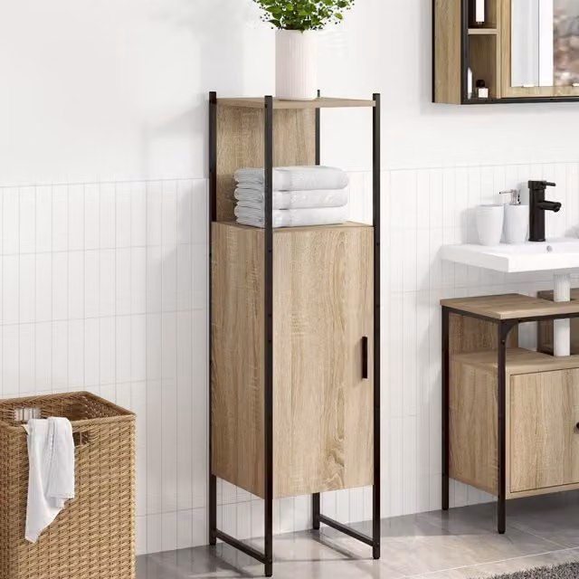 Berkfield Home Tall Pantry Cabinet in Light Oak and Brown, W/D/H: 33 x 33 x 120.5 cm