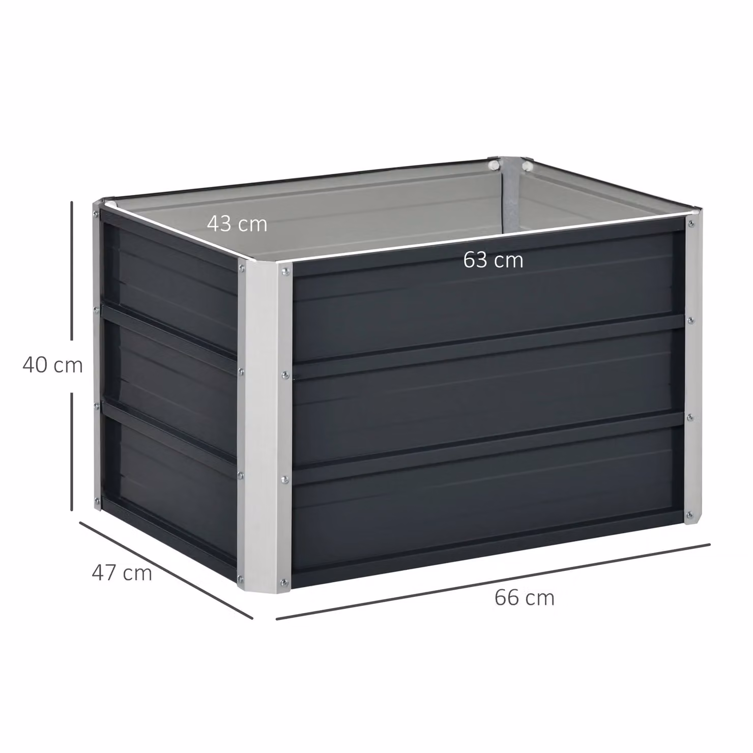 Outsunny Metal Raised Garden Bed for Vegetables, Herbs and Flowers, Anthracite Grey, W/D/H: 66 x 47 x 40 cm – 3